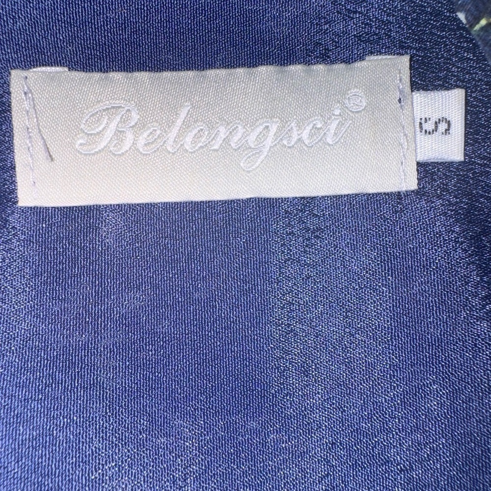 Belongsci Floral Mini Summer Dress Tea Style Navy Ruffled Hem Size Small - Picture 7 of 12